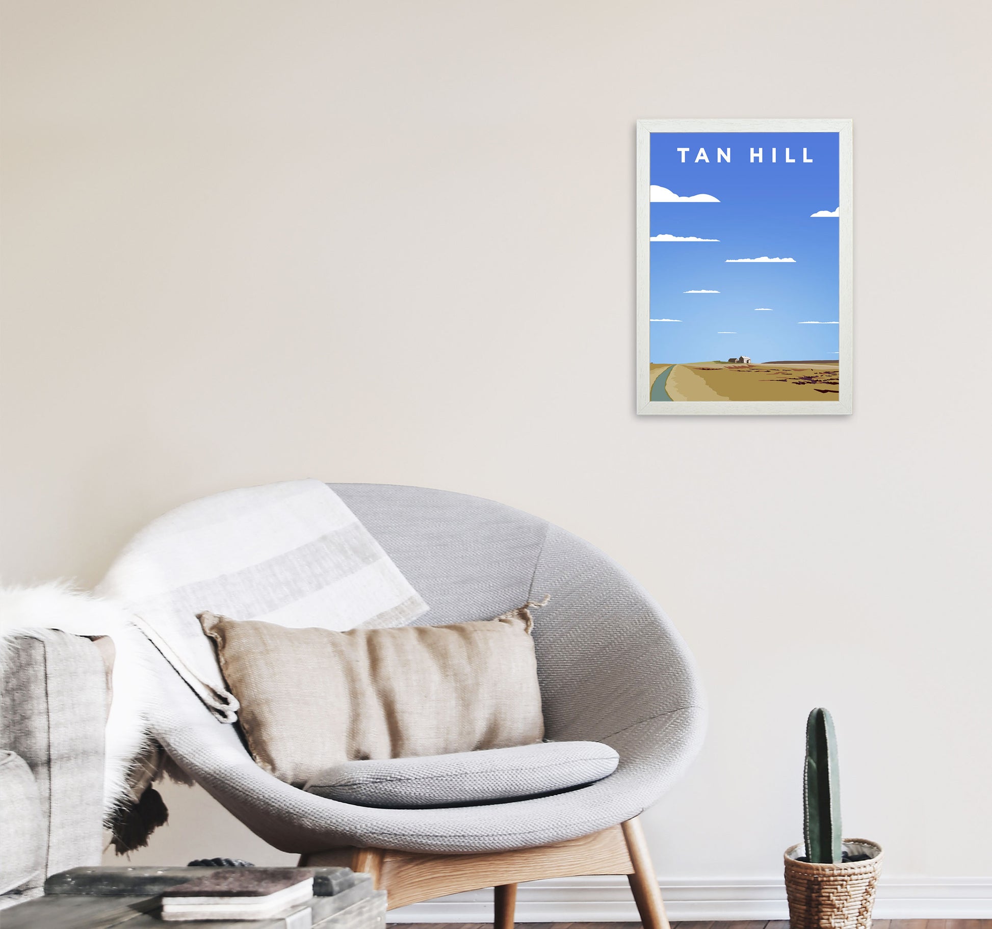 Tan Hill Travel Art Print by Richard O'Neill, Framed Wall Art A3 Oak Frame