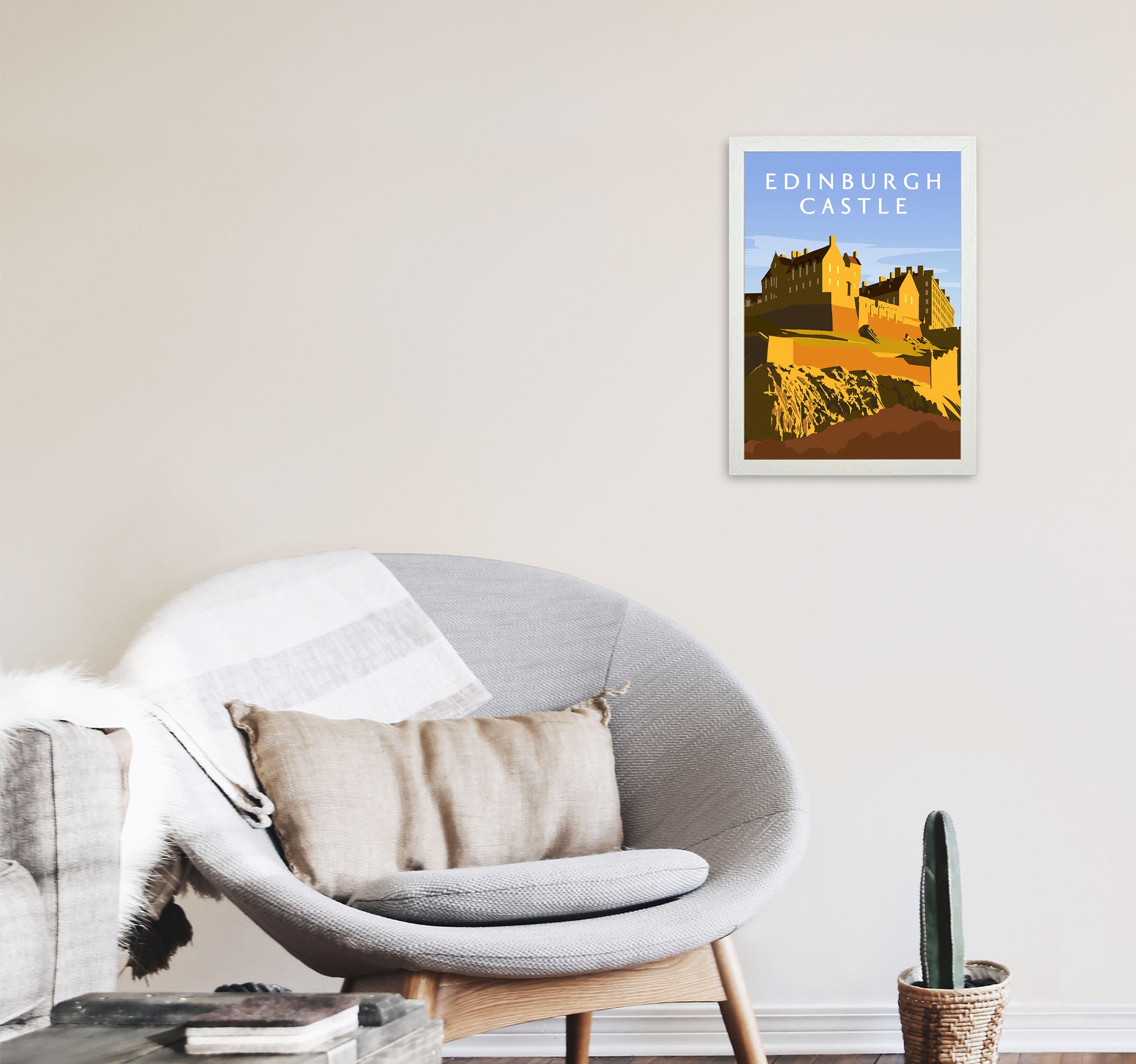 Edinburgh Castle Portrait by Richard O'Neill A3 Oak Frame