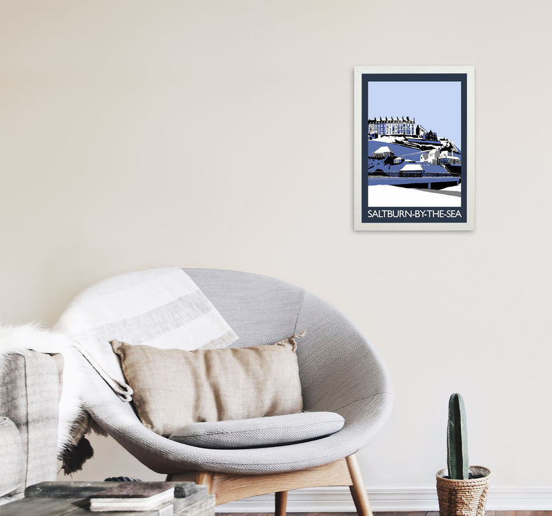 Saltburn-by-the-sea In Snow Portrait by Richard O'Neill A3 Oak Frame