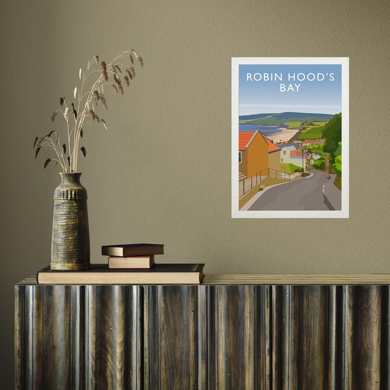 Robin Hood's Bay 3 portrait by Richard O'Neill A3 White Frame