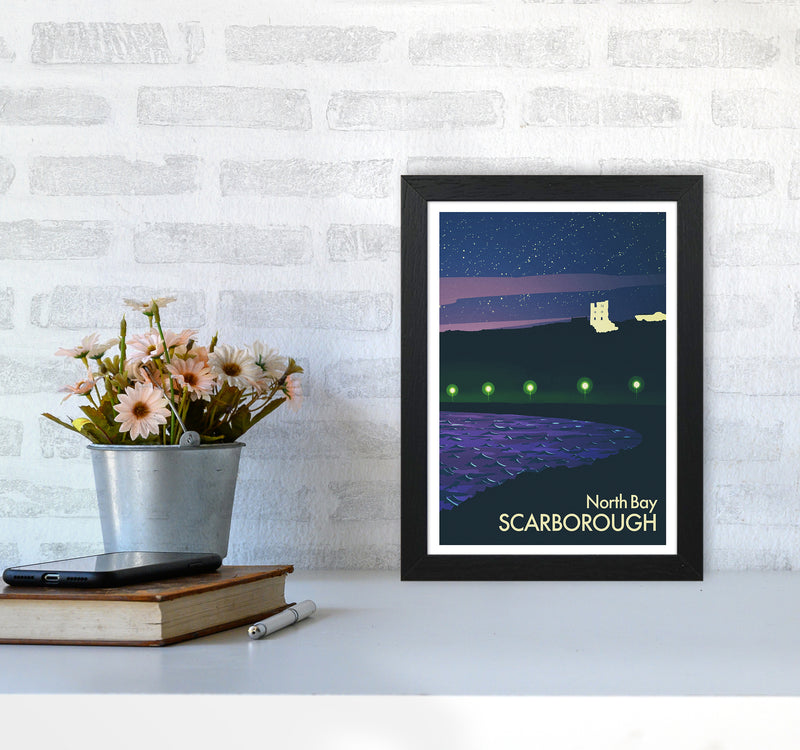 North Bay, Scarborough (Night) Portrait Art Print by Richard O'Neill A4 White Frame