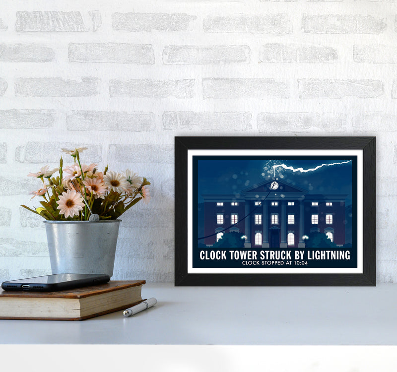 Clock Tower Struck By Lightning Art Print by Richard O'Neill A4 White Frame