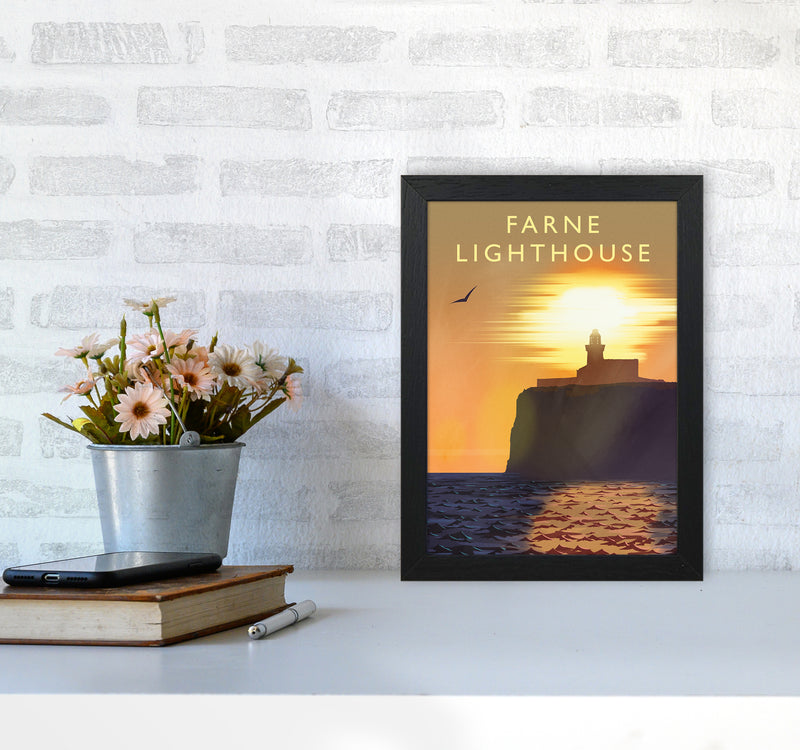 Farne Lighthouse portrait Travel Art Print by Richard O'Neill A4 White Frame