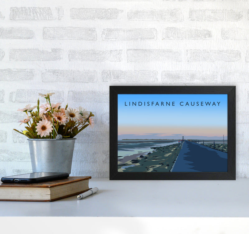 Lindisfarne Causeway Travel Art Print by Richard O'Neill A4 White Frame