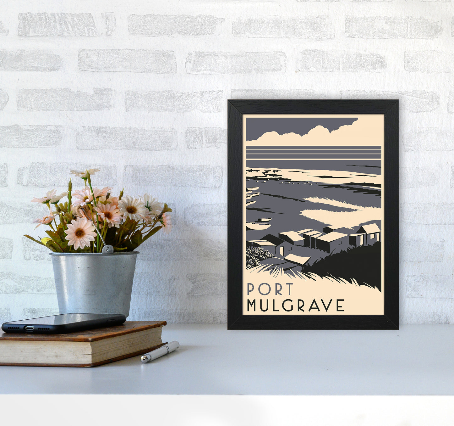 Port Mulgrave portrait Travel Art Print by Richard O'Neill A4 White Frame