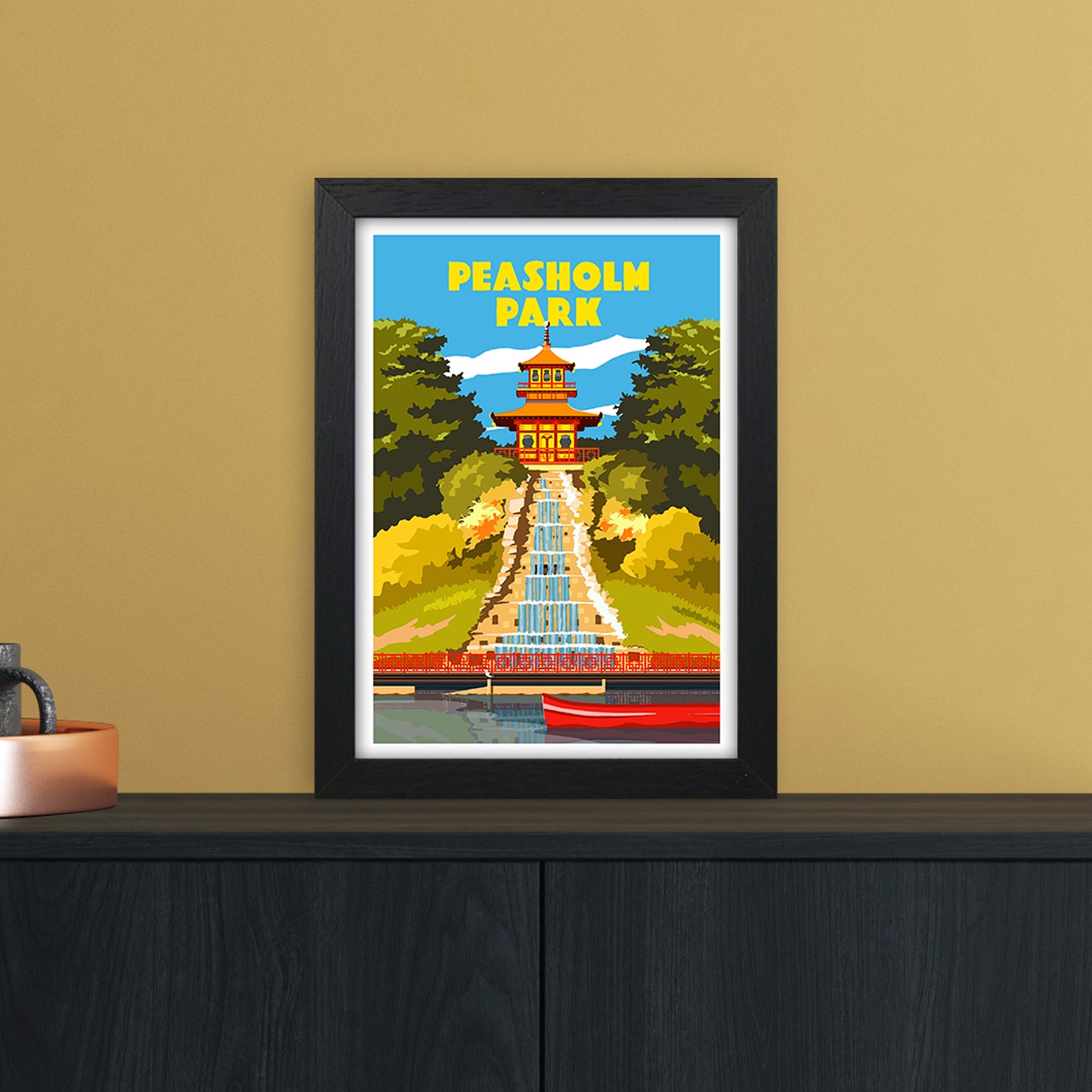Peasholm Park Travel Art Print by Richard O'Neill A4 White Frame