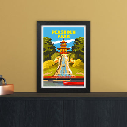 Peasholm Park Travel Art Print by Richard O'Neill A4 White Frame