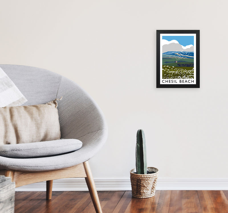 Chesil Beach by Richard O'Neill A4 White Frame