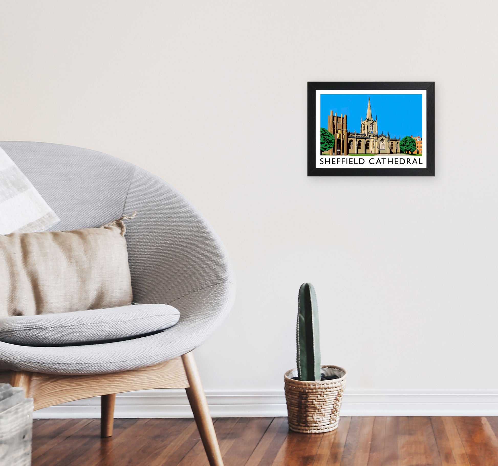 Sheffield Cathedral by Richard O'Neill Yorkshire Art Print, Travel Poster A4 White Frame