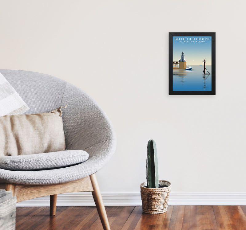 Blyth Lighthouse Northumberland Art Print by Richard O'Neill A4 White Frame