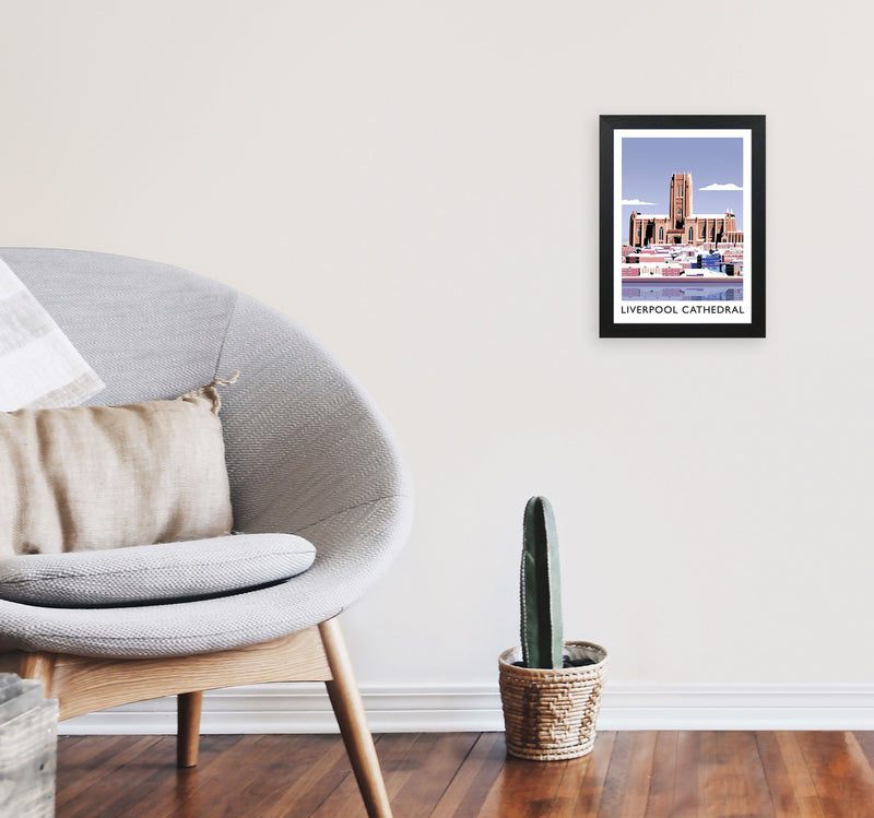 Liverpool Cathedral In Snow Portrait by Richard O'Neill A4 White Frame
