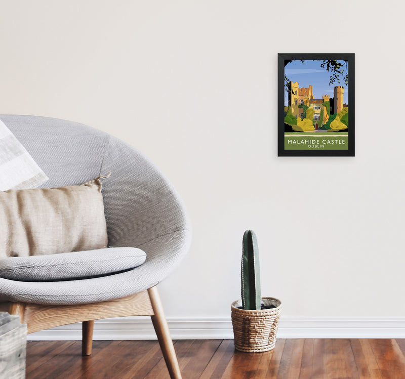 Malahide Castle Dublin Travel Art Print by Richard O'Neill, Framed Wall Art A4 White Frame