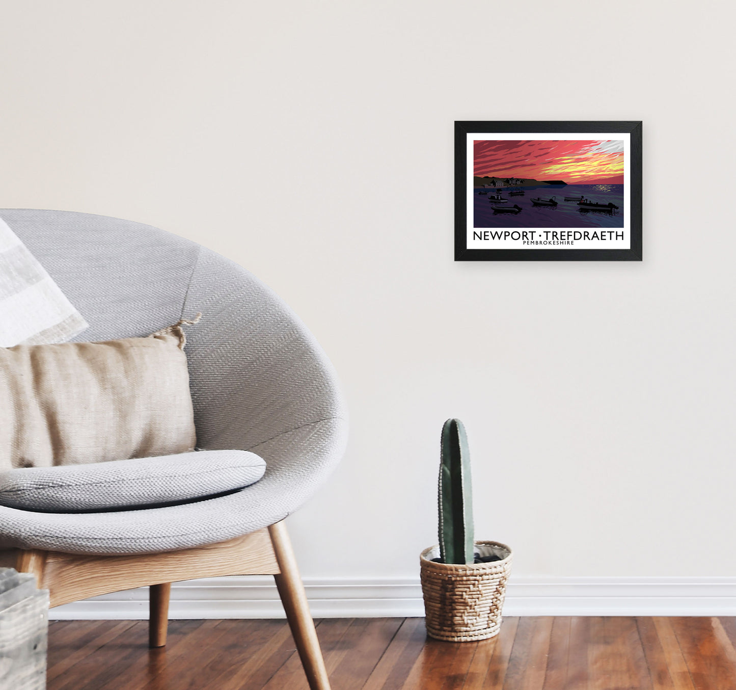 Newport Trefdraeth Pembrokeshire Travel Art Print by Richard O'Neill A4 White Frame