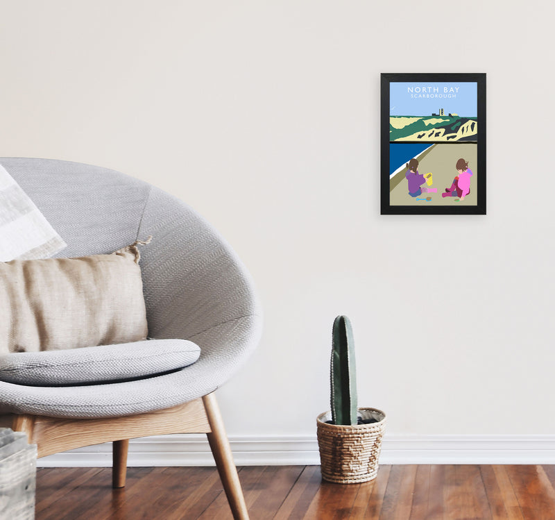 North Bay Scarborough Travel Art Print by Richard O'Neill, Framed Wall Art A4 White Frame