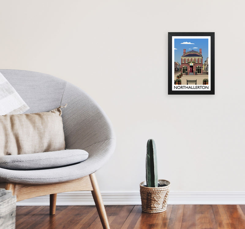 Northallerton Travel Art Print by Richard O'Neill, Framed Wall Art A4 White Frame