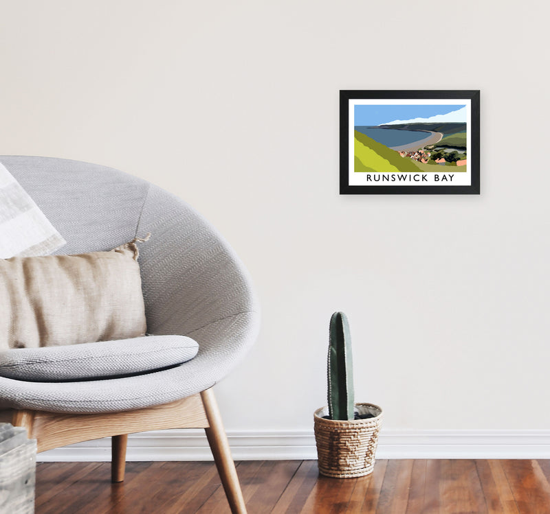 Runswick Bay Travel Art Print by Richard O'Neill, Framed Wall Art A4 White Frame