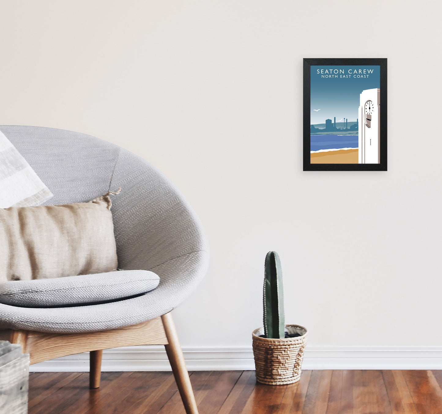 Seaton Carew North East Coast Travel Art Print by Richard O'Neill A4 White Frame