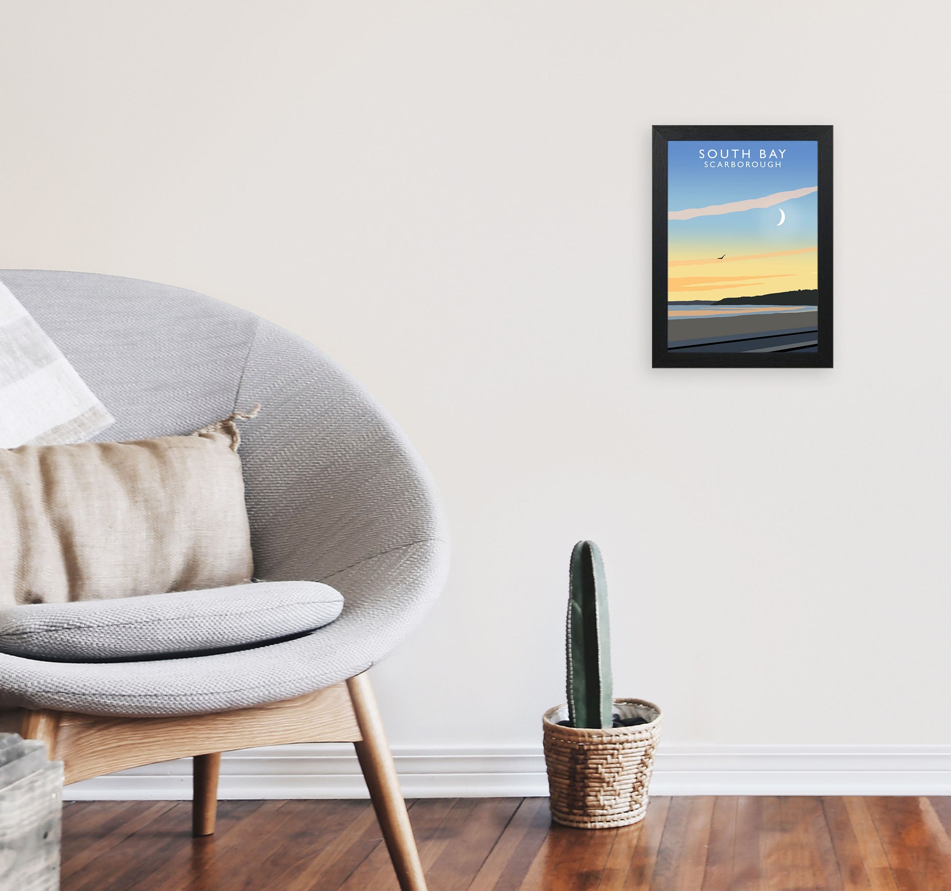 South Bay Scarborough Art Print by Richard O'Neill, Framed Wall Art A4 White Frame