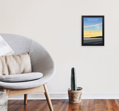 South Bay Scarborough Art Print by Richard O'Neill, Framed Wall Art A4 White Frame