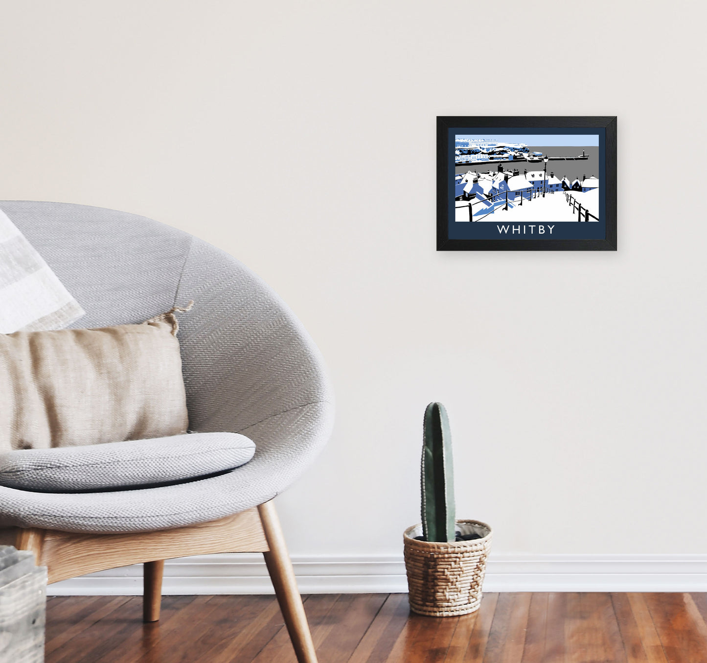 Whitby Travel Art Print by Richard O'Neill, Framed Wall Art A4 White Frame