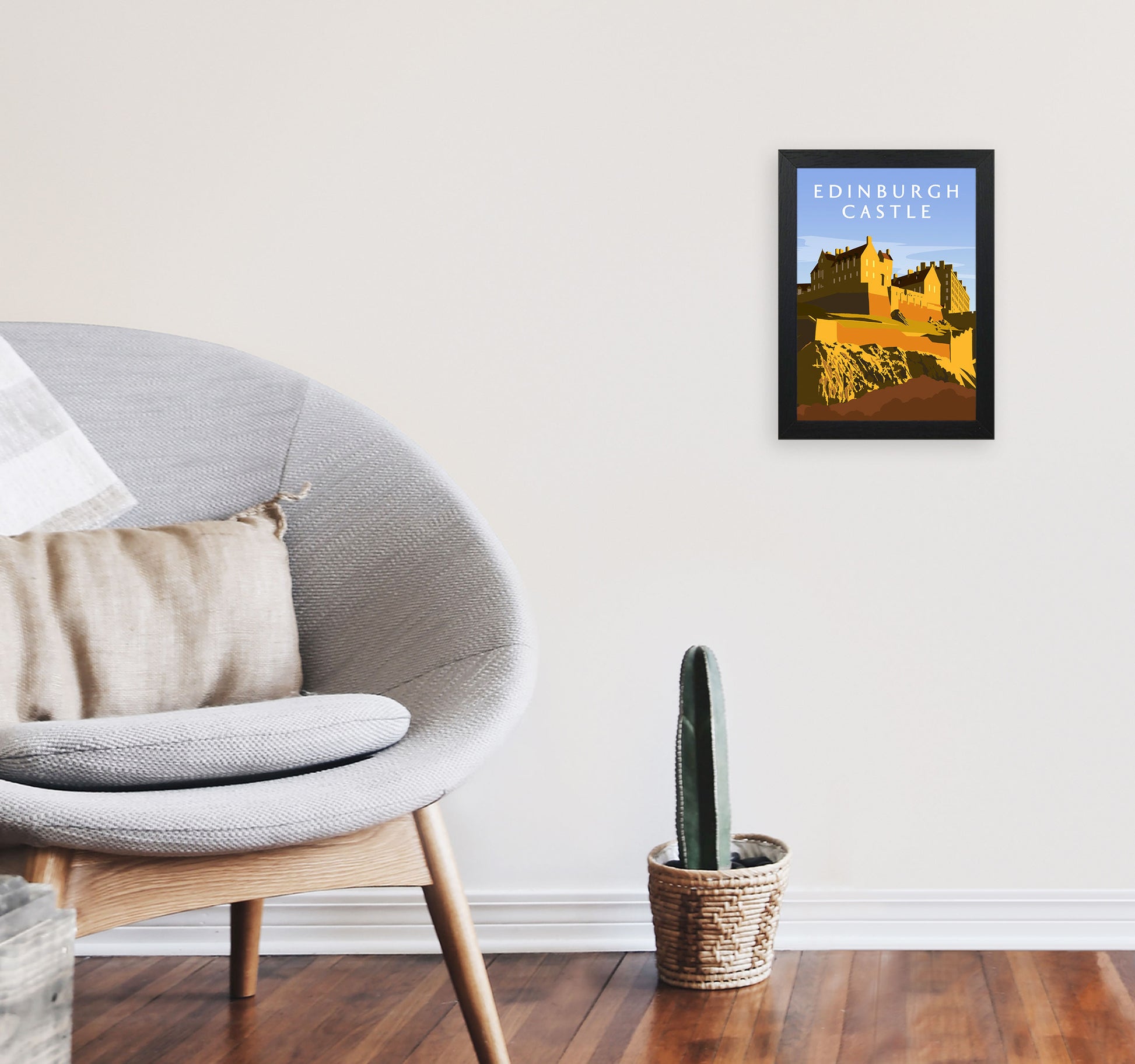 Edinburgh Castle Portrait by Richard O'Neill A4 White Frame