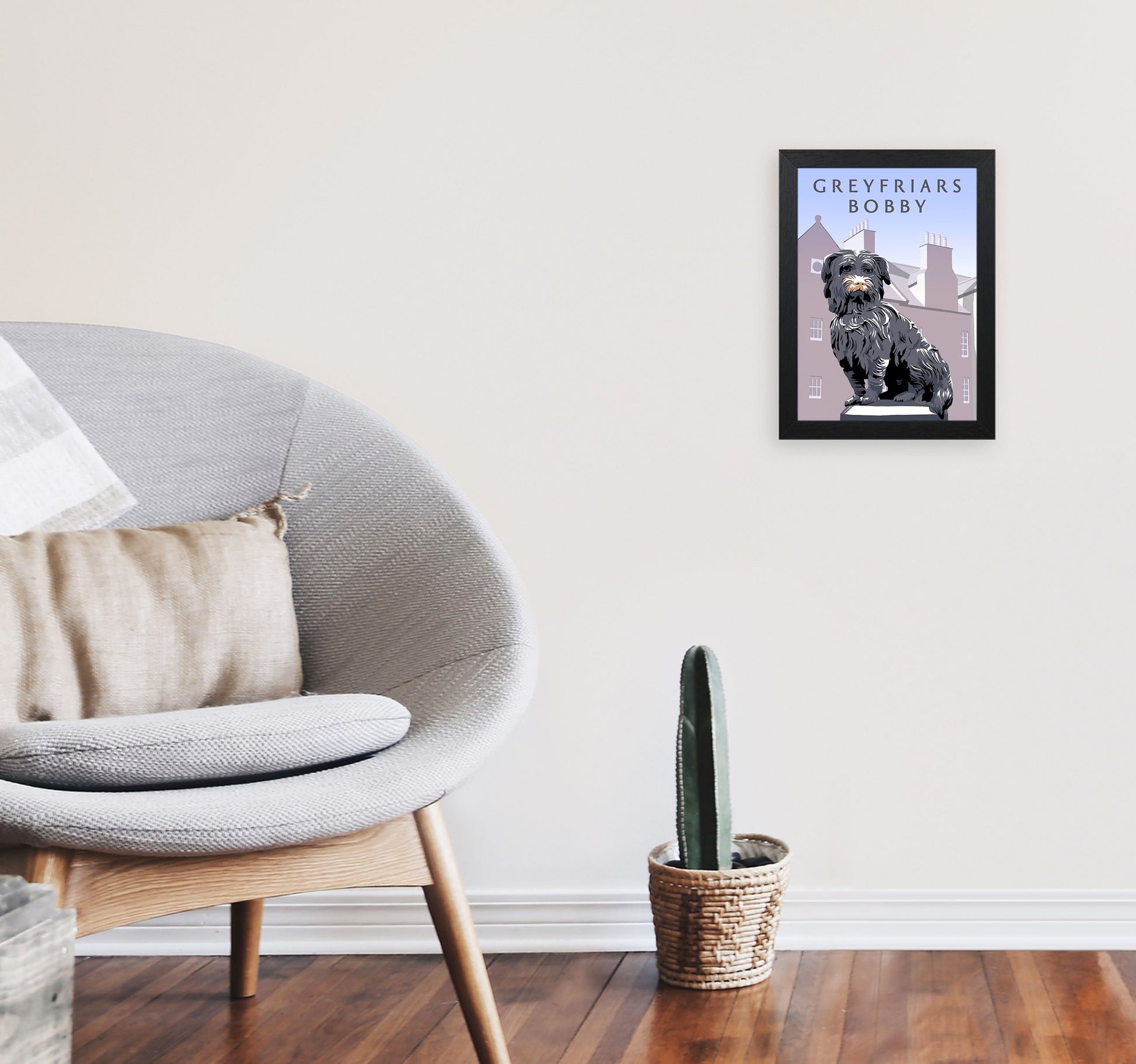 Greyfriars Bobby Portrait by Richard O'Neill A4 White Frame