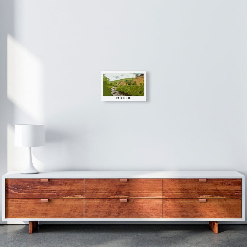 Muker Travel Art Print by Richard O'Neill, Framed Wall Art A4 Canvas