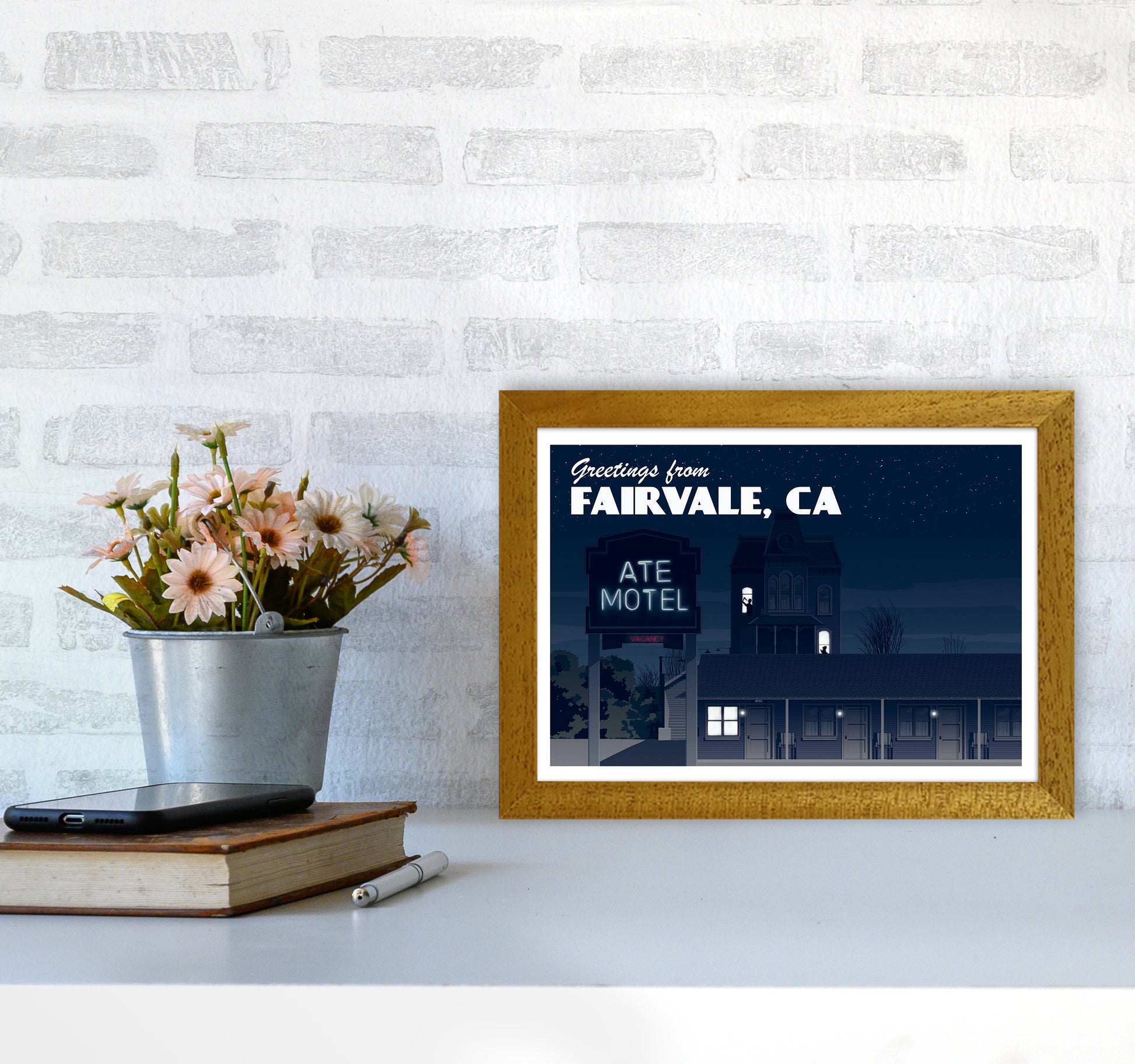 Bates Motel Night Art Print by Richard O'Neill A4 Print Only
