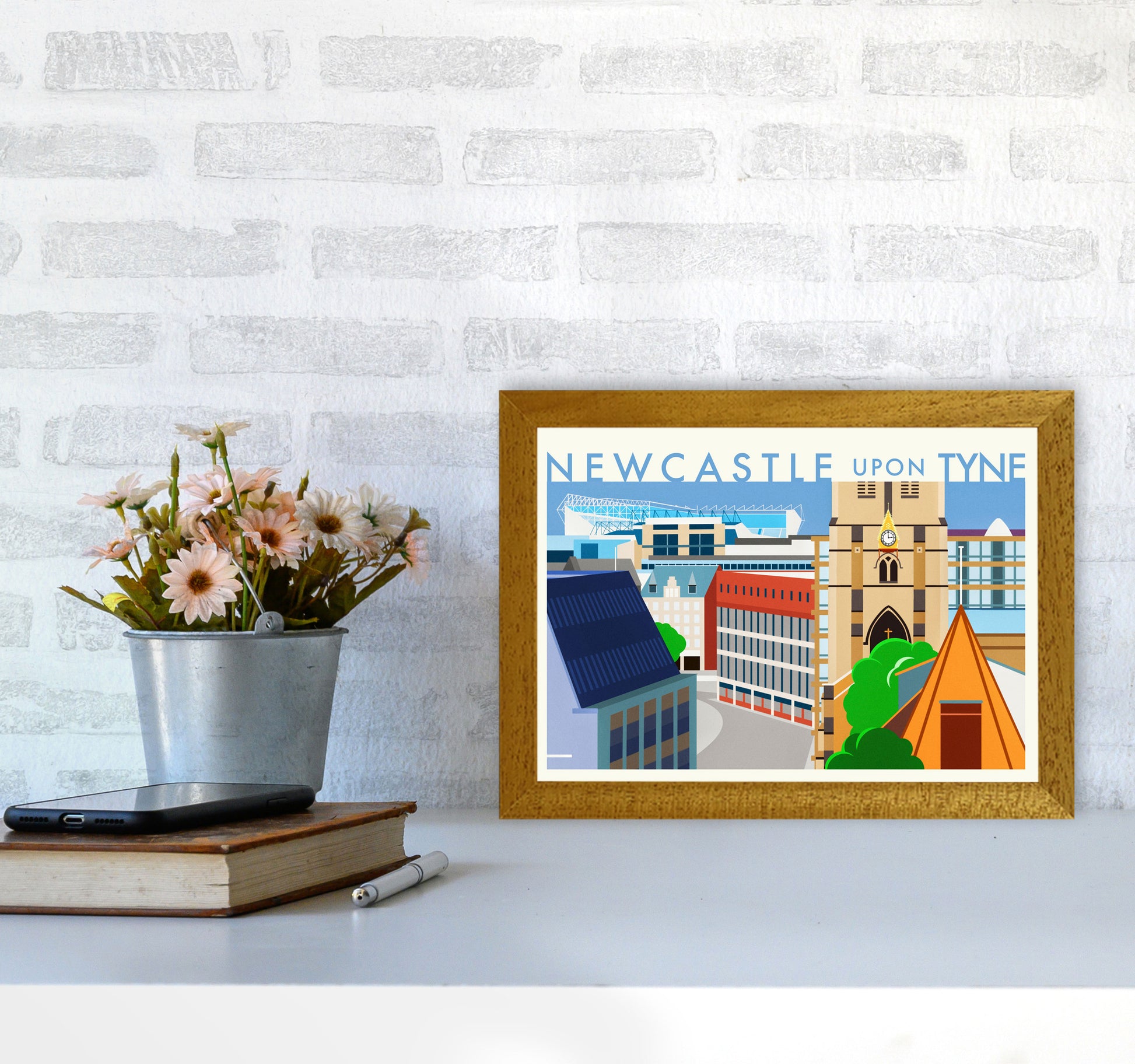 Newcastle upon Tyne 2 (Day) landscape Travel Art Print by Richard O'Neill A4 Print Only
