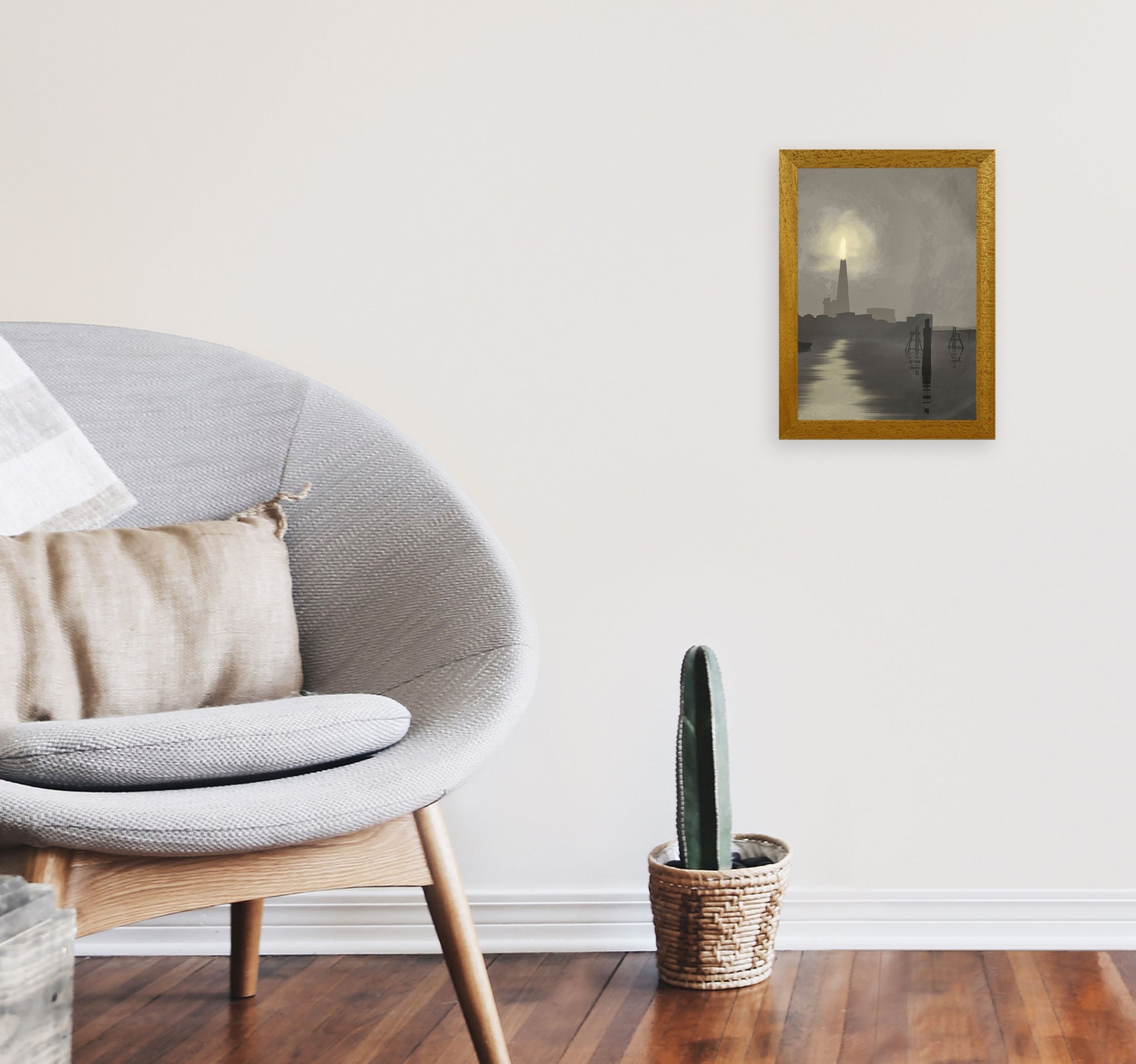 Shard In Fog Travel Art Print by Richard O'Neill, Framed Wall Art A4 Print Only