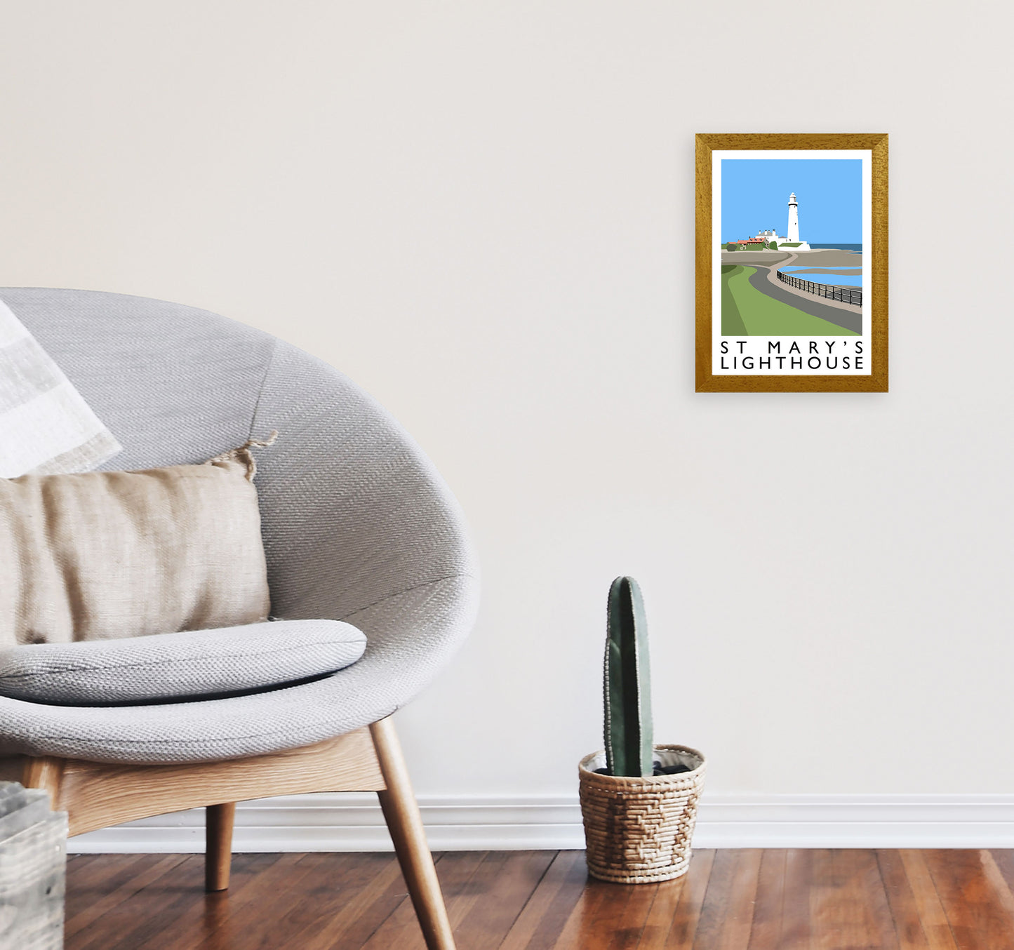 St Mary's Lighthouse Travel Art Print by Richard O'Neill A4 Print Only