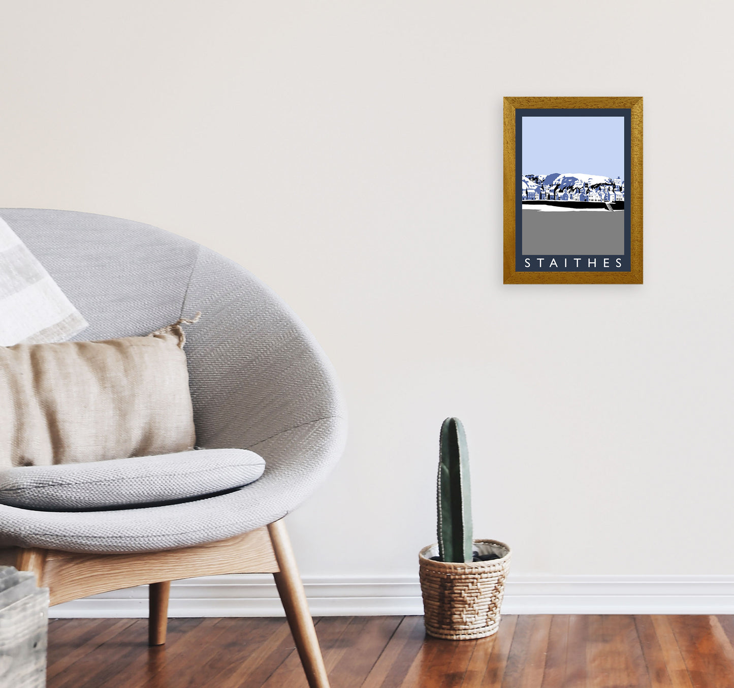 Staithes Travel Art Print by Richard O'Neill, Framed Wall Art A4 Print Only
