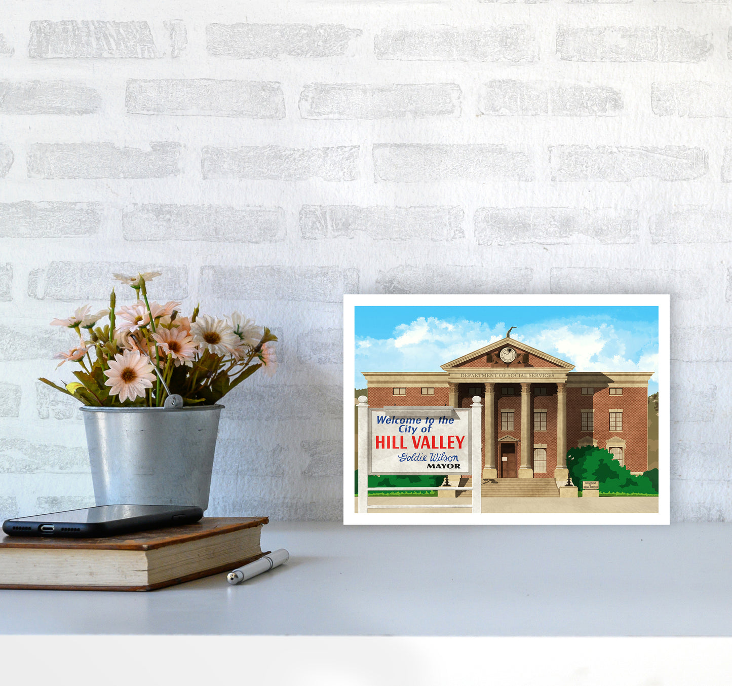 Hill Valley 1985 Revised Art Print by Richard O'Neill A4 Black Frame