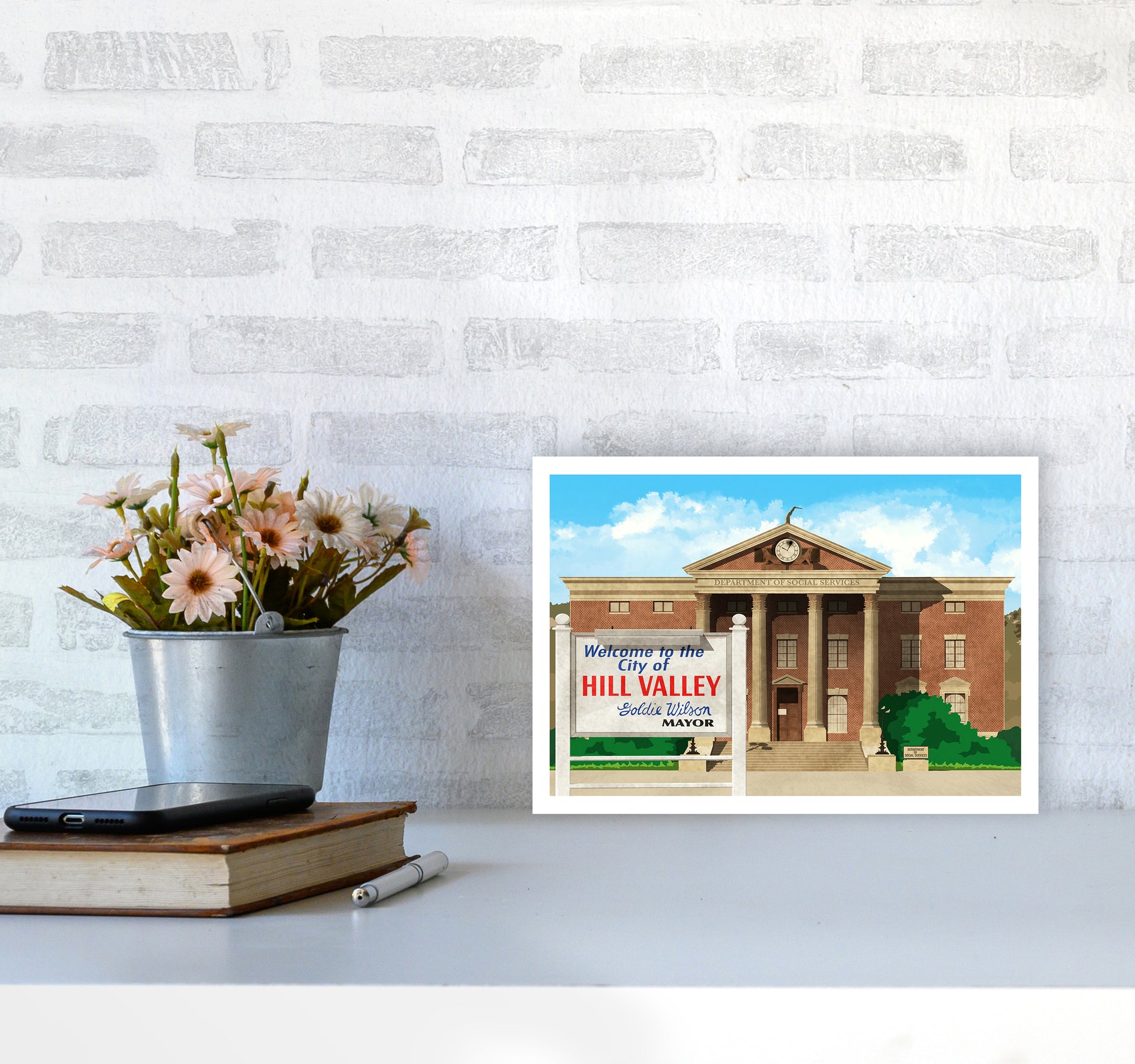 Hill Valley 1985 Revised Art Print by Richard O'Neill A4 Black Frame