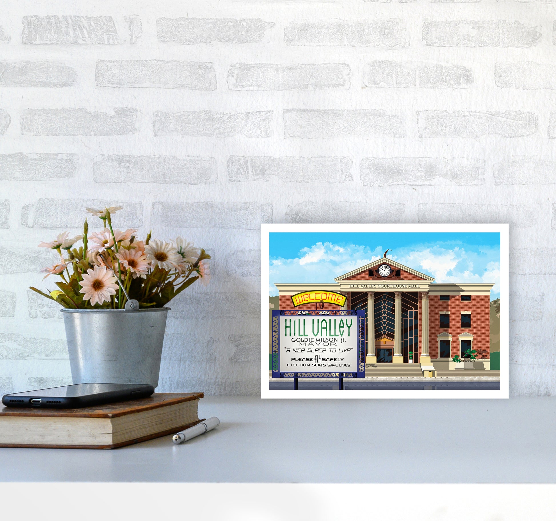 Hill Valley 2015 Revised Art Print by Richard O'Neill A4 Black Frame