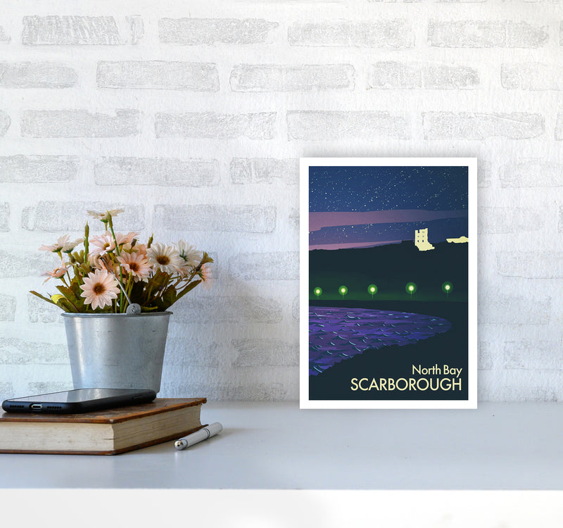 North Bay, Scarborough (Night) Portrait Art Print by Richard O'Neill A4 Black Frame