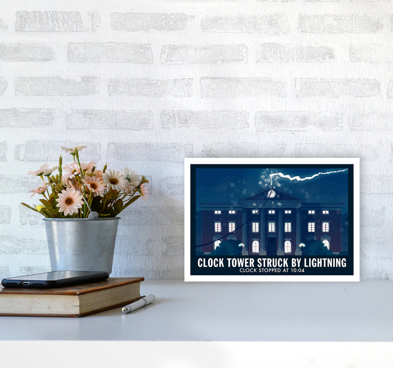 Clock Tower Struck By Lightning Art Print by Richard O'Neill A4 Black Frame