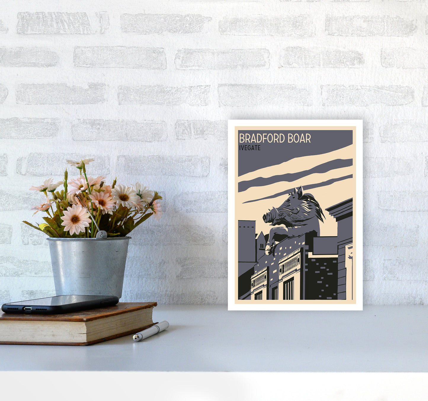 Bradford Boar Art Print by Richard O'Neill A4 Black Frame