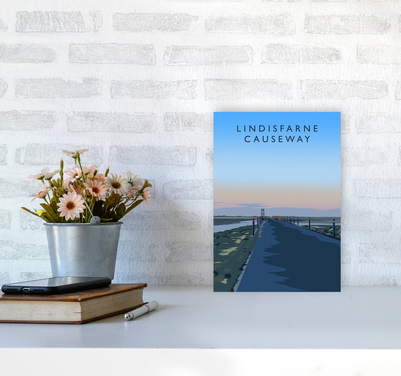 Lindisfarne Causeway portrait Travel Art Print by Richard O'Neill A4 Black Frame