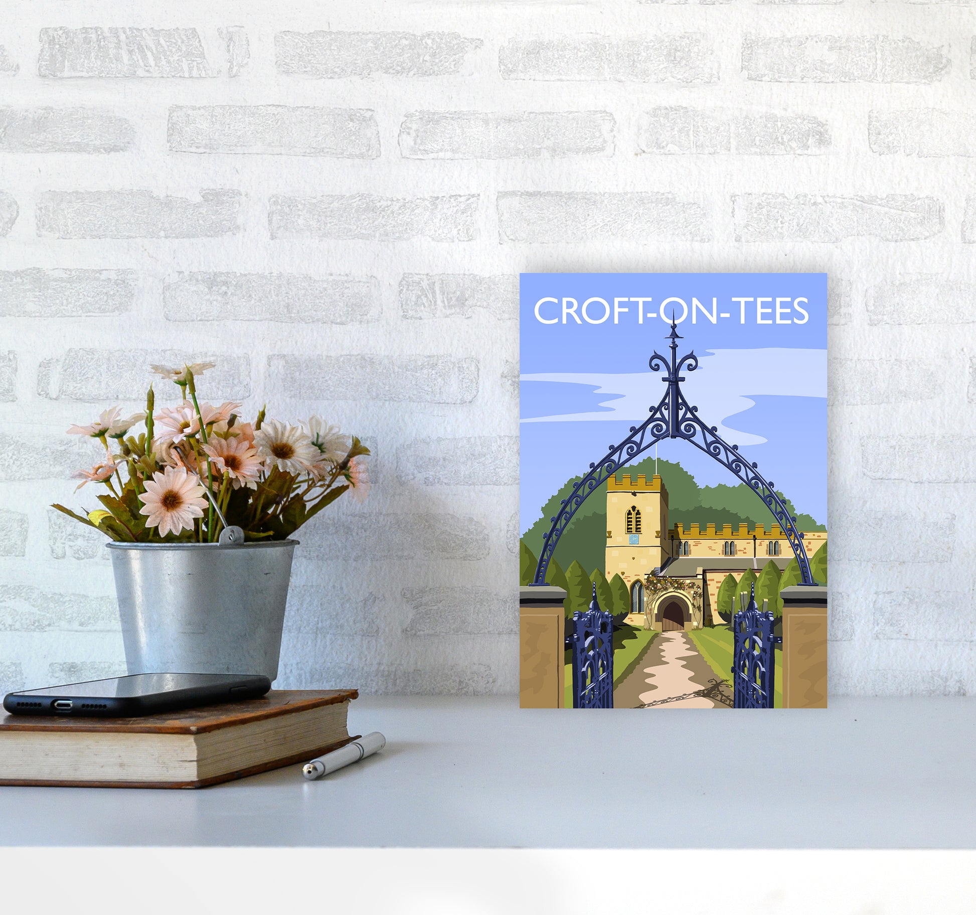 Croft-on-Tees Travel Art Print by Richard O'Neill A4 Black Frame