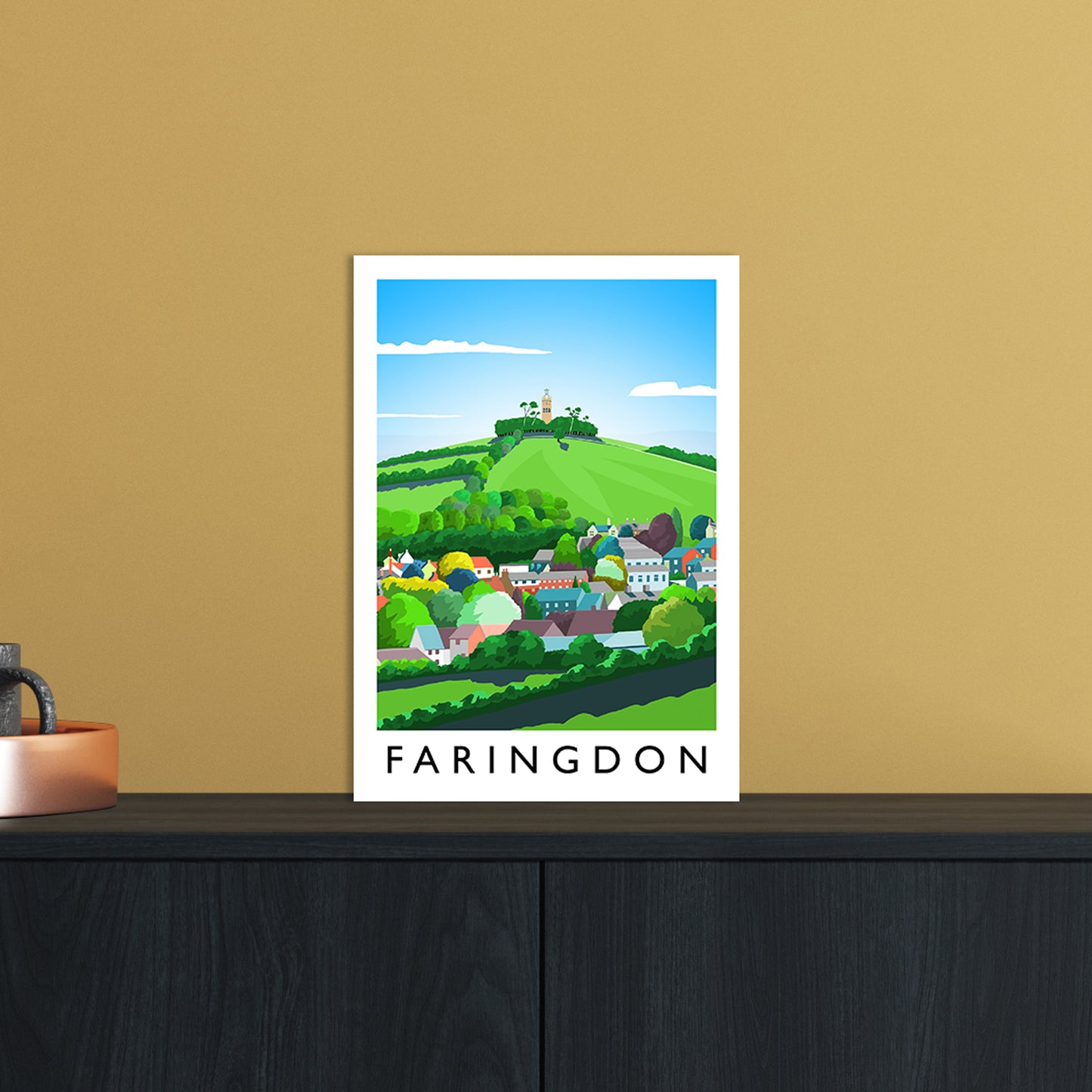 Faringdon Portrait Travel Art Print by Richard O'Neill A4 Black Frame