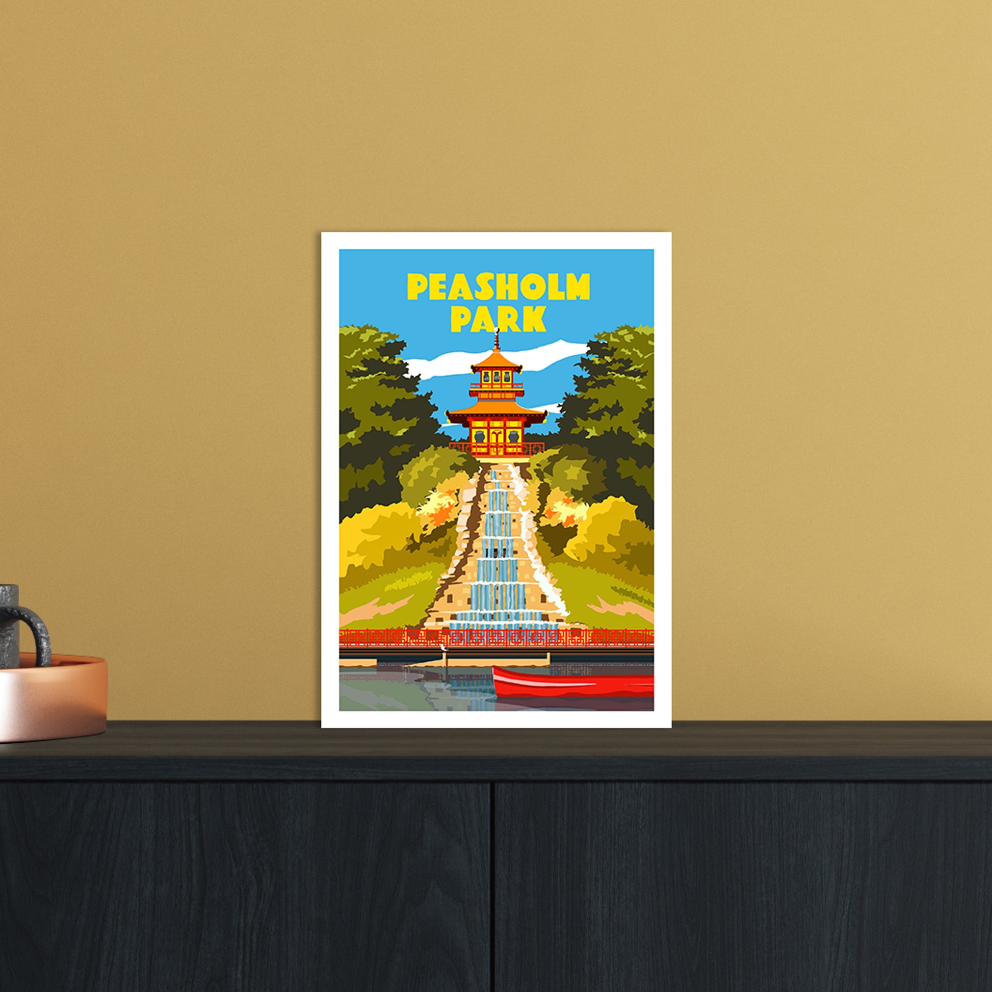Peasholm Park Travel Art Print by Richard O'Neill A4 Black Frame
