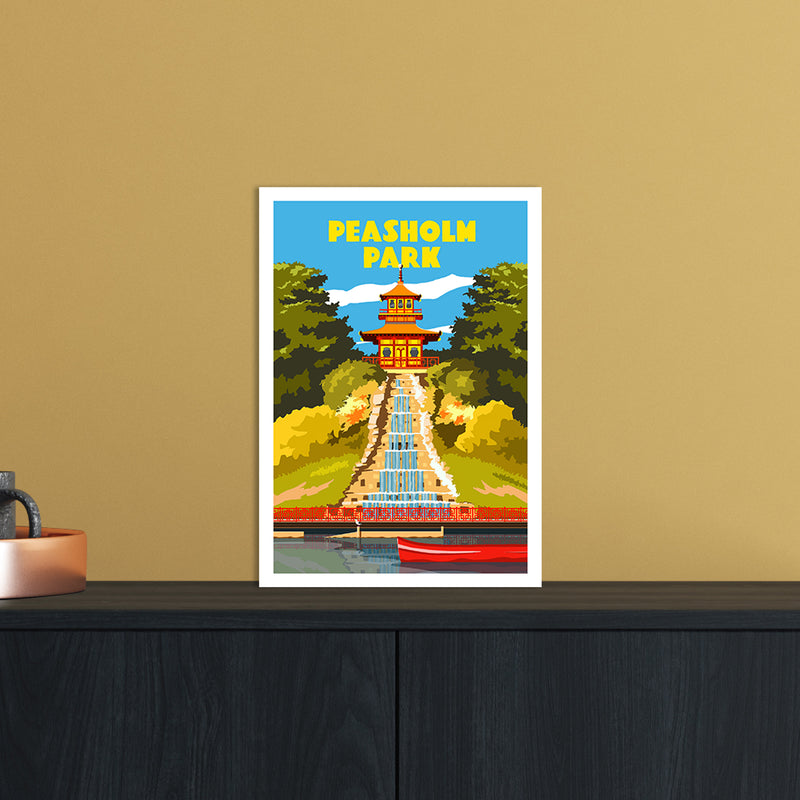 Peasholm Park Travel Art Print by Richard O'Neill A4 Black Frame