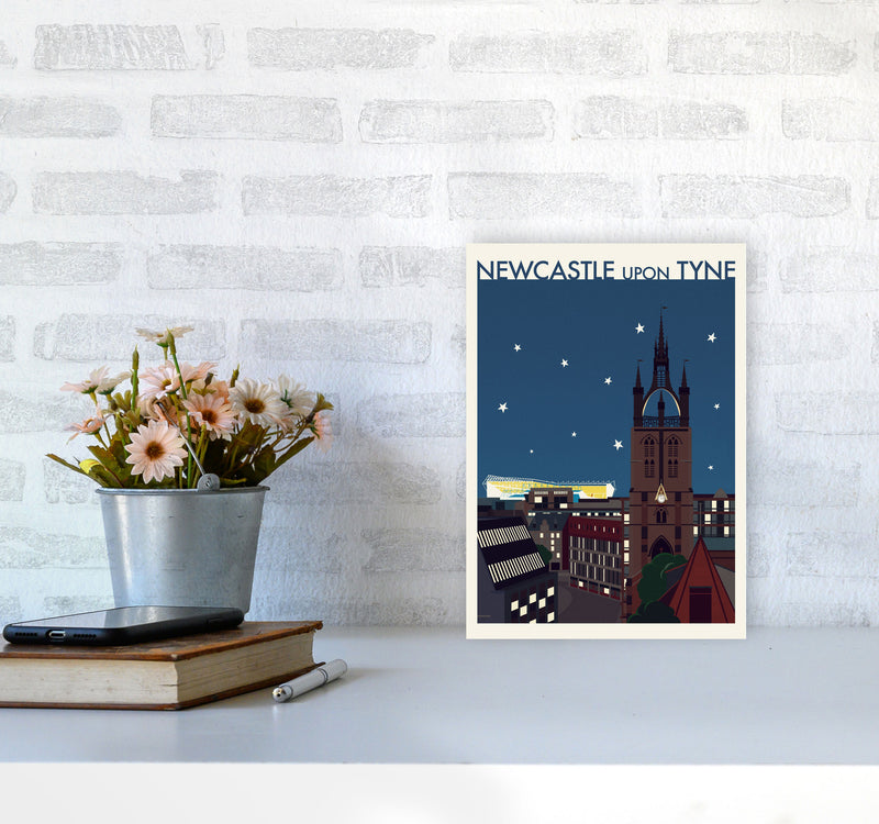 Newcastle upon Tyne 2 (Night) Travel Art Print by Richard O'Neill A4 Black Frame