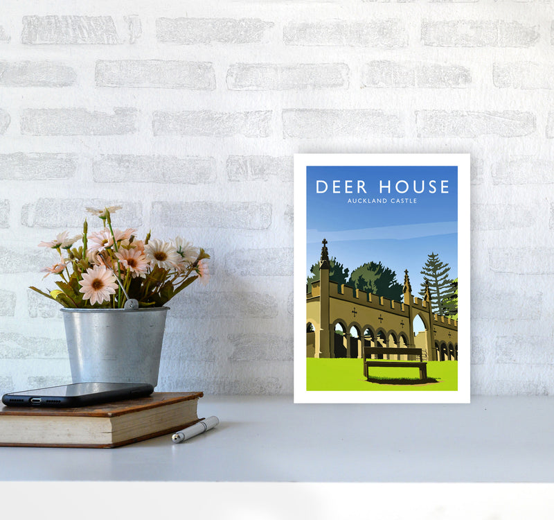 Deer House portrait Travel Art Print by Richard O'Neill A4 Black Frame