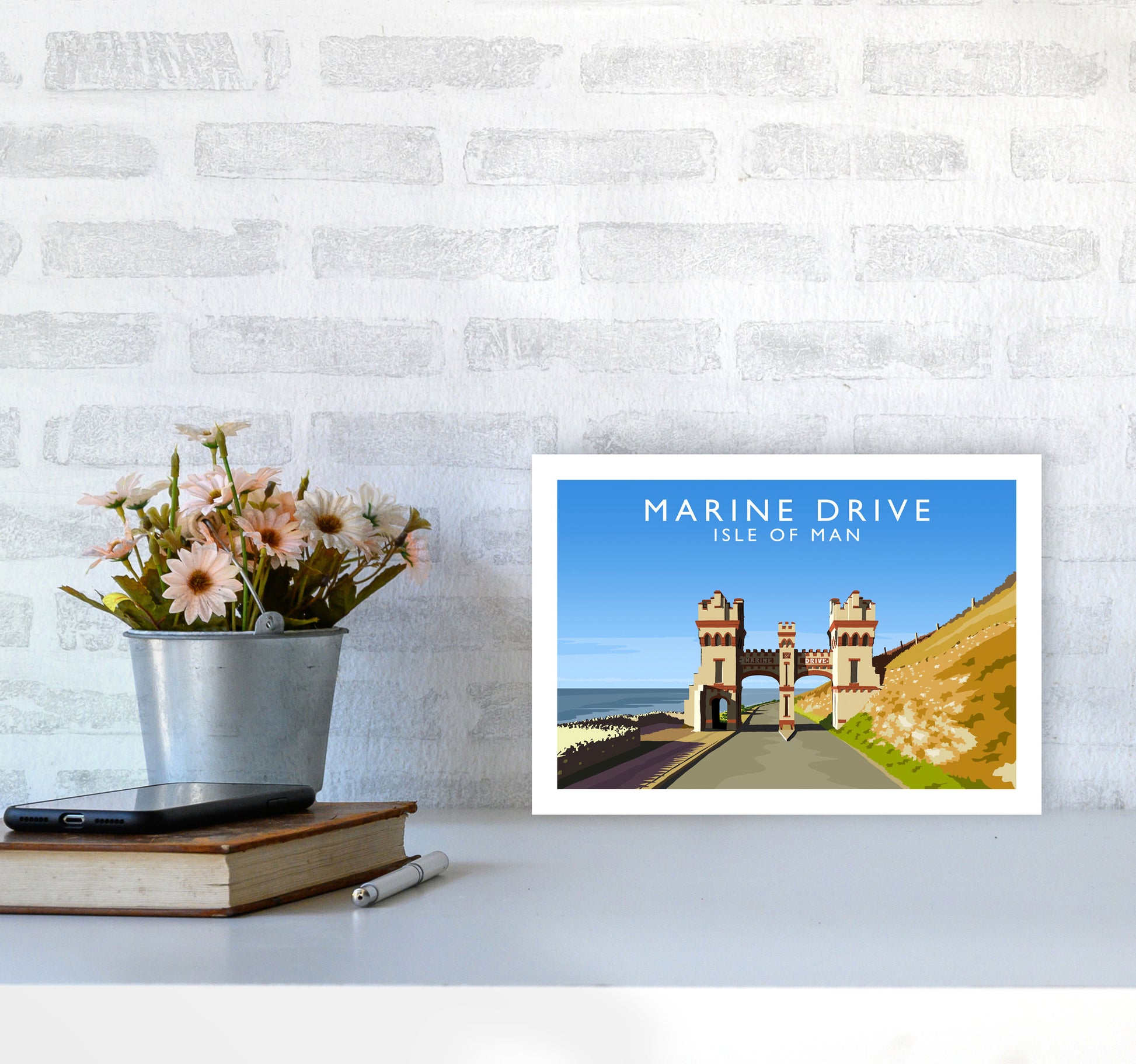 Marine Drive Travel Art Print by Richard O'Neill A4 Black Frame