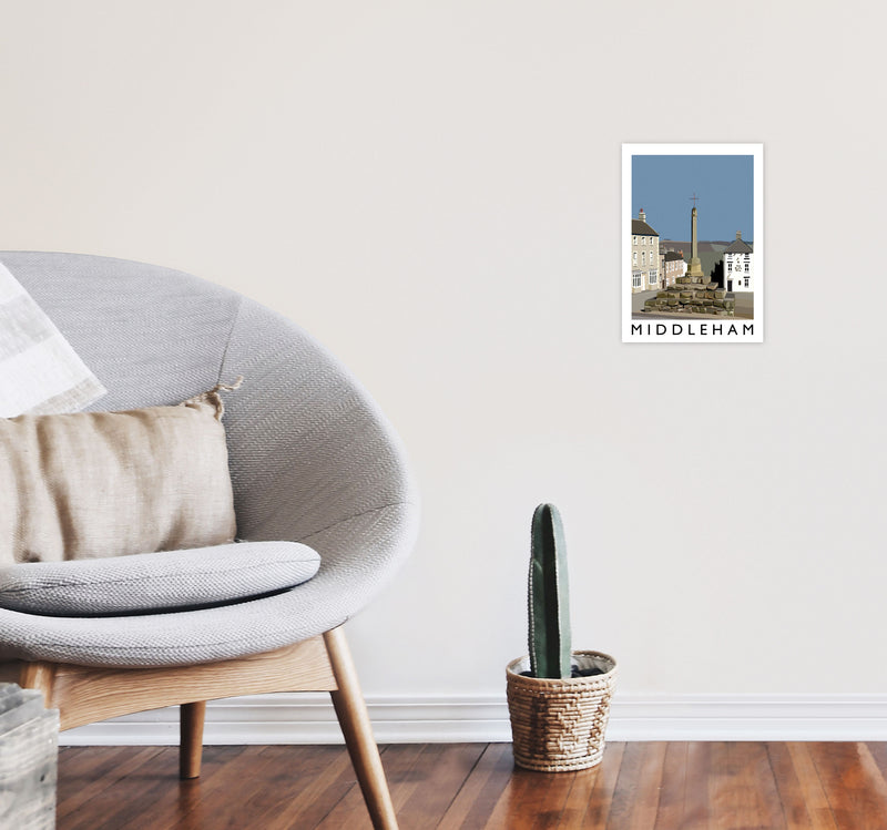Middleham by Richard O'Neill Yorkshire Art Print, Vintage Travel Poster A4 Black Frame