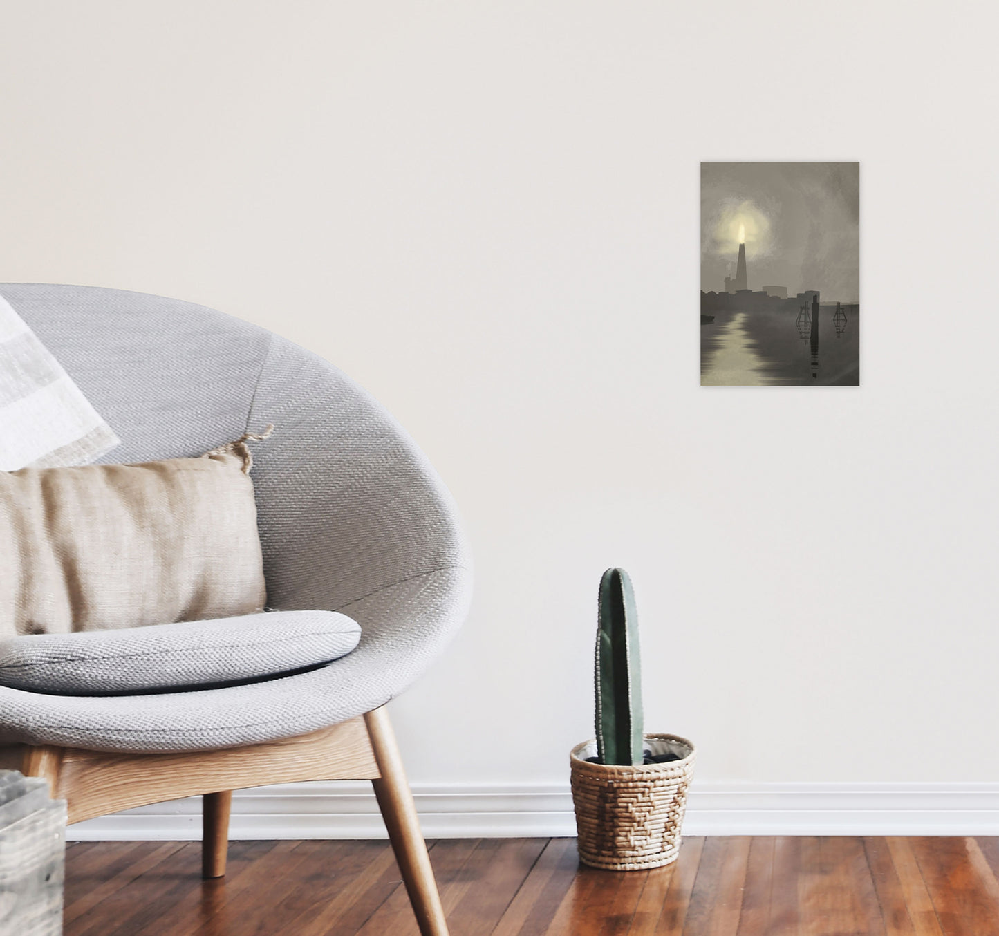 Shard In Fog Travel Art Print by Richard O'Neill, Framed Wall Art A4 Black Frame
