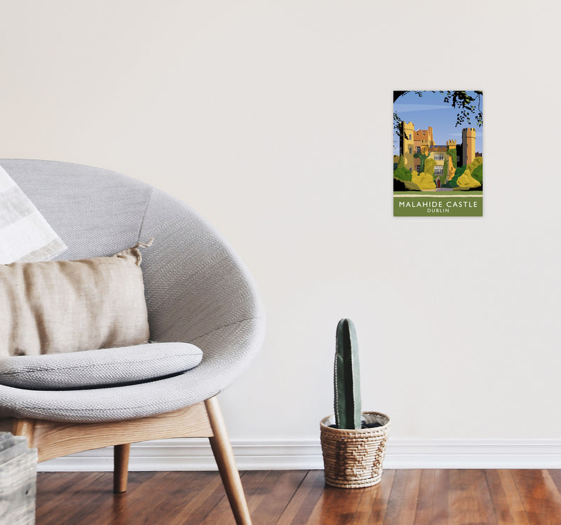 Malahide Castle Dublin Travel Art Print by Richard O'Neill, Framed Wall Art A4 Black Frame