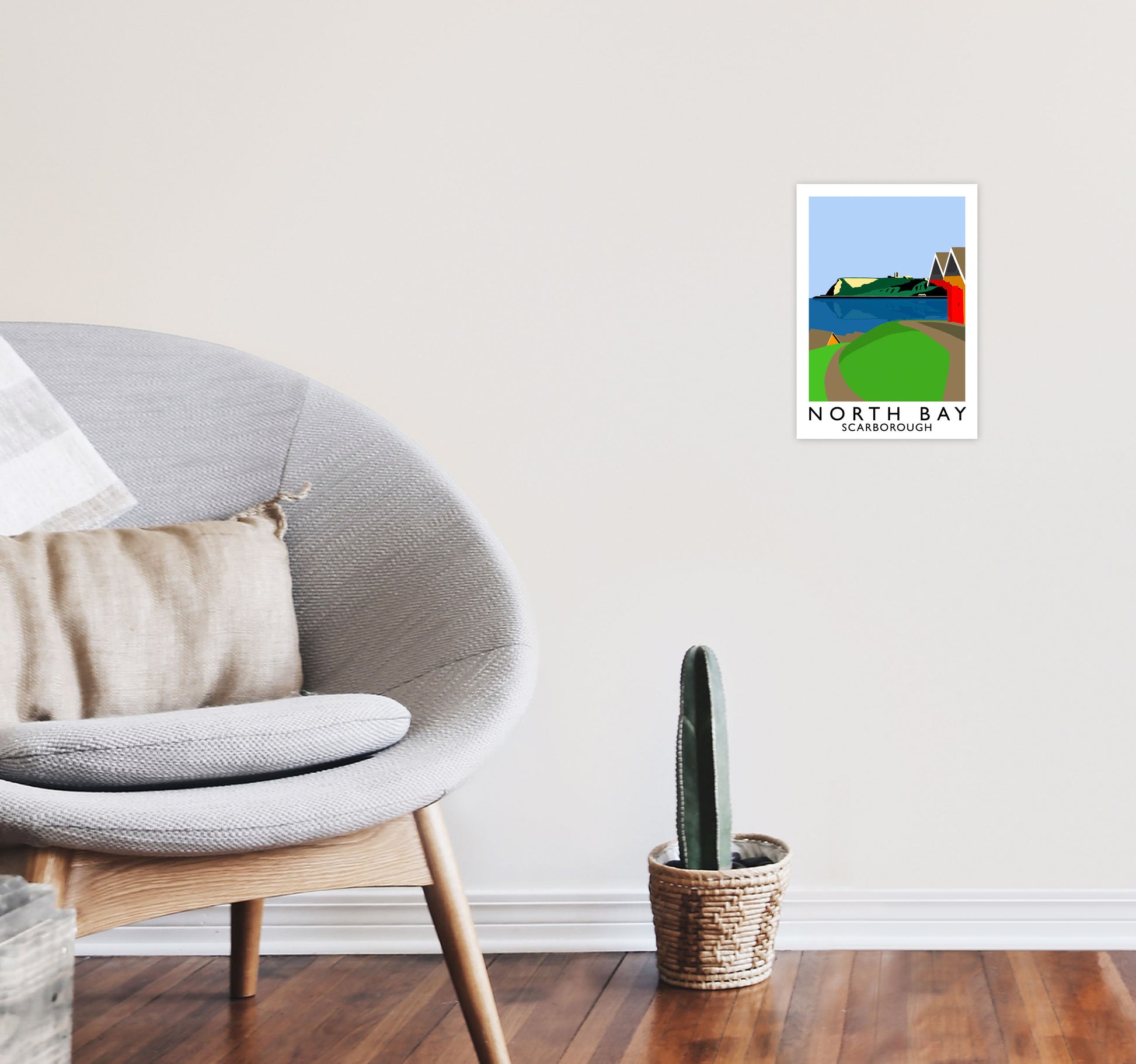 North Bay Scarborough Travel Art Print by Richard O'Neill, Framed Wall Art A4 Black Frame